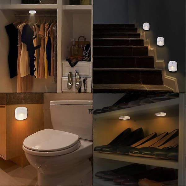 LED [3-pakning], Usber nattlys med bevegelsessensor, 3 moduser 7,4*7,4*2,8cm