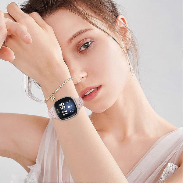 Til Fitbit Versa 3/Sense Top-lags Ko Læder Rhombus Design Urrem Multicolor Style A