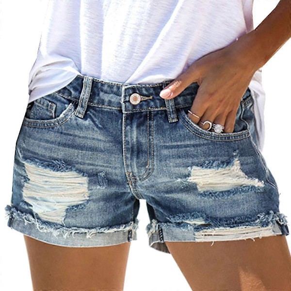 Dame Sommer Ripped Denim Shorts Jeans Hot Pants Distressed Frayed Short Pants M