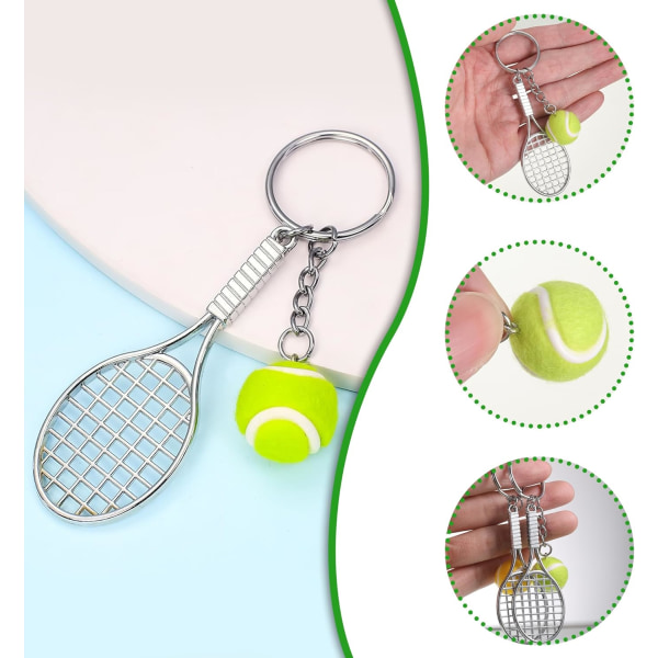 2 stk. Tennis Racket Nøkkelring, Sports Nøkkelring Tennis Ball Nøkkelring, Mini Metall Kreativ Tennis Ball Nøkkelring Sport Nøkkelring