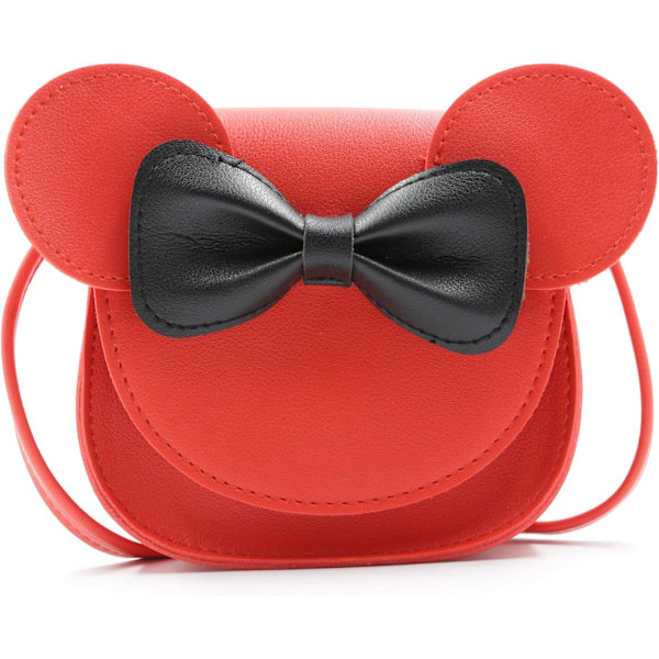 Liten museøre sløyfe crossbody veske, PU skulderhåndveske for barn jenter småbarn