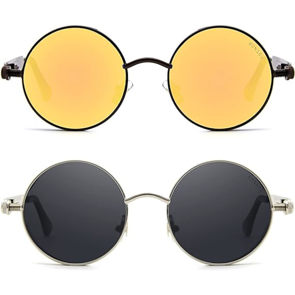 Steampunk-stil runde vintage polariserte solbriller Retro øyevern UV400 beskyttelse Matel ramme
