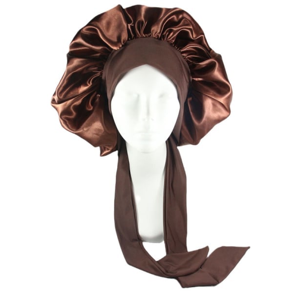 Silkki Bonnet luonnolliset kiharat hiukset nukkumaan satiini Bonnet ruskea brown