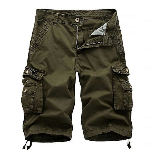 Cargo Shorts för Män, Avslappnad Passform, Flerficks Utomhus Bomulls Shorts - Militärgrön 46