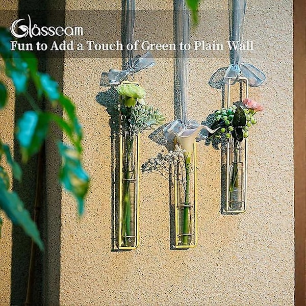 Guld/svart Väggmonterad Växtföröknings Terrarium Set om 3, Provrörsvas för Hydroponisk Blomma Badrumsinredning Gåva till Kvinnor black