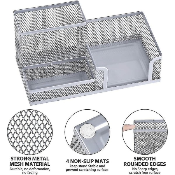 Mesh Metallisk Skrivebordsarrangør Med Pennebeholder. Penneholder til skrivebord. Skrivebords-penneholder. Sølv kontor