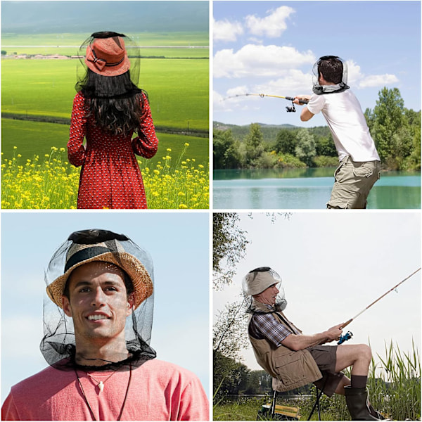 4 st Midge Head Net, Nylon Myggnät Huvudskyddsnät, Fint Masknät, Ansikte Halsnätsskydd för Utomhus, Vandring