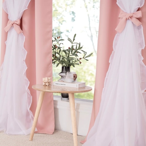 Gardiner for barn Dobbelgardiner Plissert skjørt Dekket rom Lystette Pene Stilige Prinsesse, 132,08 x 213,36 cm, Blush Rosa, 2 stykker