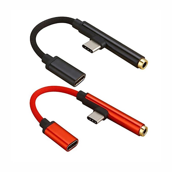 Hiborth 2-in-1 Type-C - USB-C 3,5 mm liitäntäkaapeli kuulokkeille puhelimen muuntaja Black