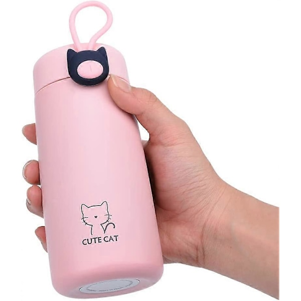 Katt Isolert Vannflaske, 270 ml Rosa Drikkeflasker Søte Termoser i Rustfritt Stål for Barn Jenter, Mini Tegneserie Vannflaske, Lekkasjesikker Vakuum Reisekrus