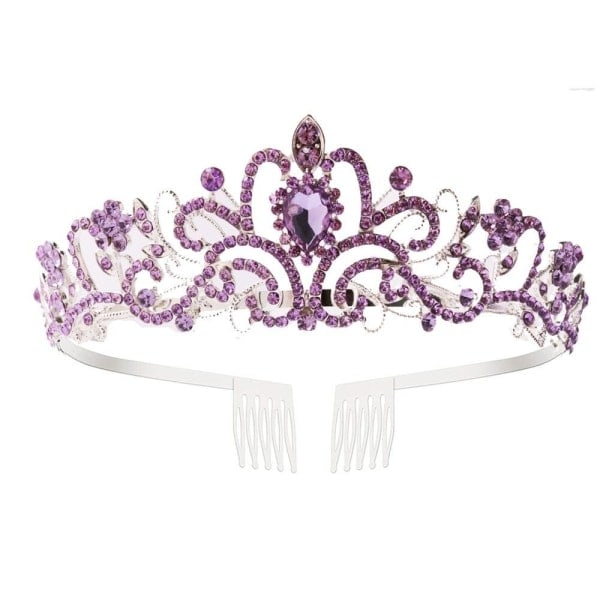 Krystall Rhinestone Krone Hårpynt Tiara Purple