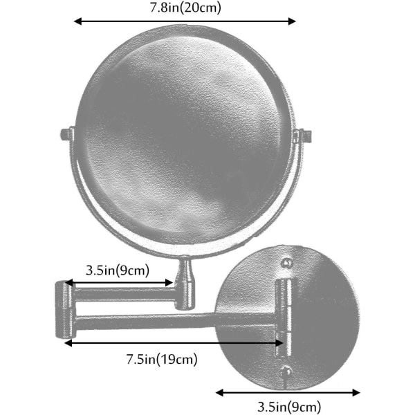 Vægmonterede spejle med 3x forstørrelse og dobbeltsidet normal 8 tommer