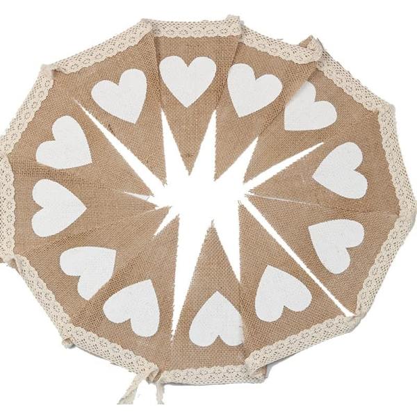 Hessian Vimpler Kærlighedshjerte Trekant Flag Party Dekoration til Bryllup Fødselsdag Ceremonier Baby Showers Jul 26 Stykker