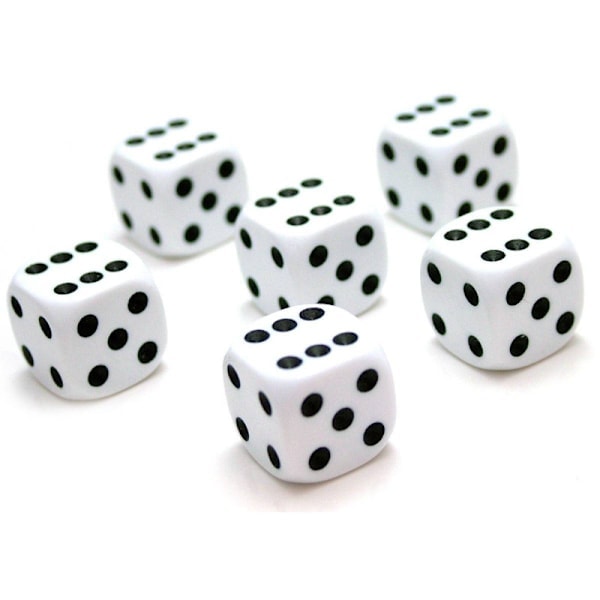 6 white dice 16mm for Yatzy and dice games, easy to roll