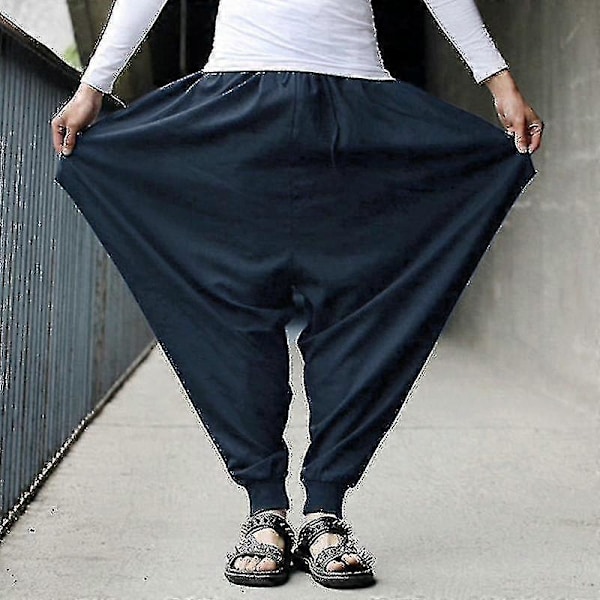Herre Vide Harem Bukser Casual Baggy Bukser Yoga Bunner Navy Blue 2XL