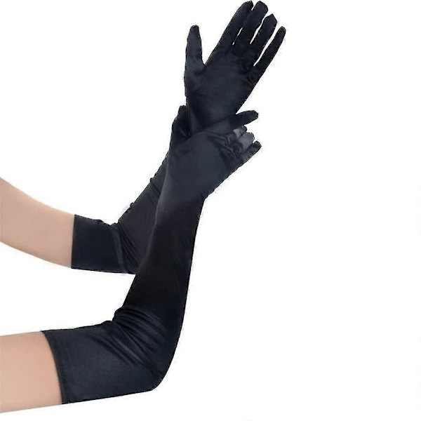 Satin Långa Handskar, Kompatibla med Bröllopshandskar för Kvinnor, Prestandahandskar, Satinhandskar Black