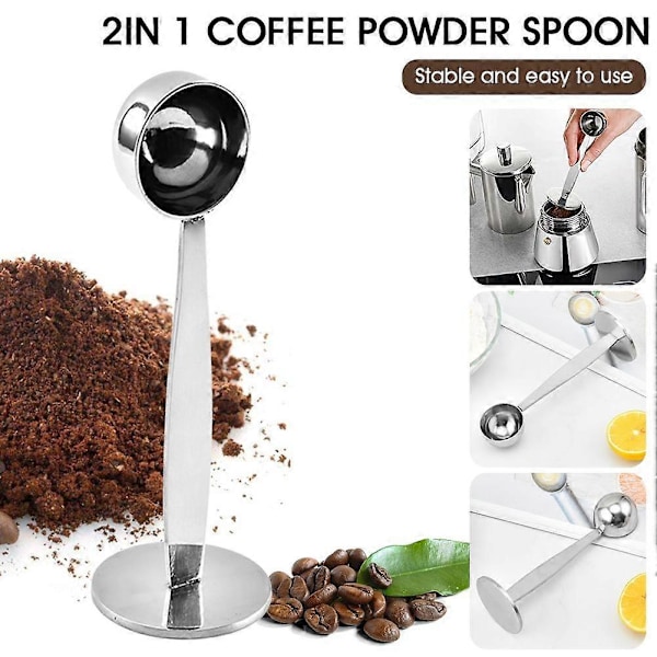 Kaffemåleske 2 I 1 Rustfrit Stål Kaffeske Kaffe Tamper til Måling af Malede Kaffebønner Stående Ske til Hjemmekontor