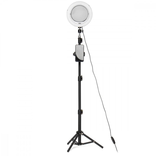 Ring Light Selfie Lampe LED med speil + fjernkontrollstativ Svart