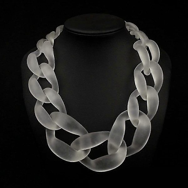 Dame Vintage Boheme Frostet Plastik Cuban Link Kæde Choker White