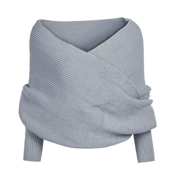 Stickad Vinter Håll Varmt Elegant För Fest Kvinnor Solid Halsduk Ärm Crochet Stickad Lång Mjuk Wraps Sjal Ny Gray