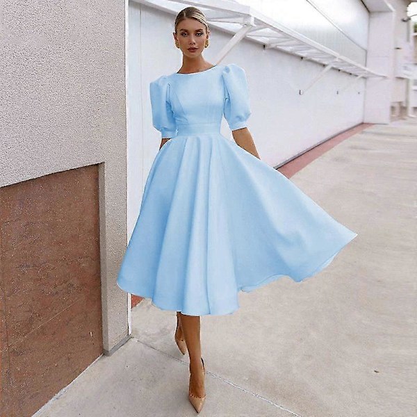 Dam Mode Sommar Halv Ärm Casual Sexig Klänning Plus Size Lös Elegant Fest Kväll Klubb Klänningar för Damer blue L