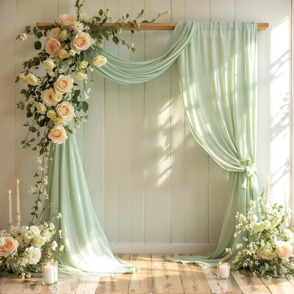 Bryllupsbue Draperistoff, 1 Panel 5.5m Salviegrønn Bue Bakteppe Draperier Chiffonstoff Draperier Pergola Draperi