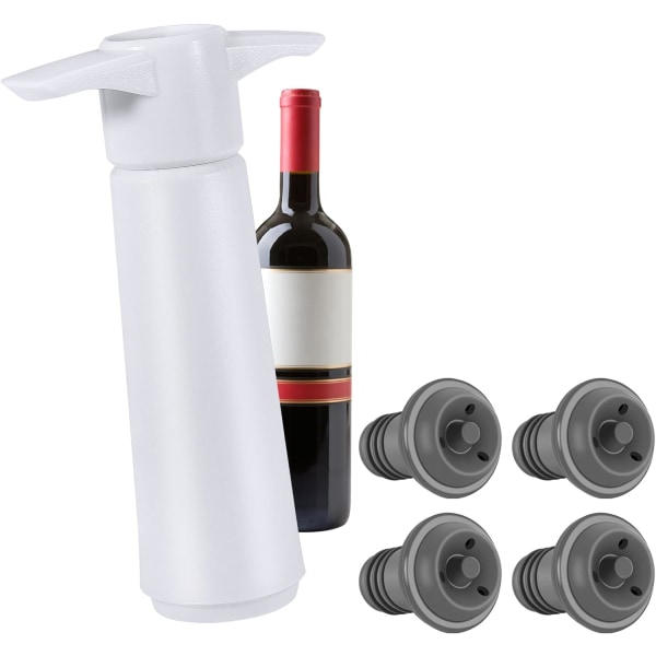 Wine Keep fresh set - (1 X Wine Preserver + 4 X Vacuum Stopper) - White Set