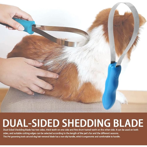 Shedding Blade Dog Dual Sided Shedding Blade med rustfritt stål for kjæledyrpleieverktøy(BLÅ)