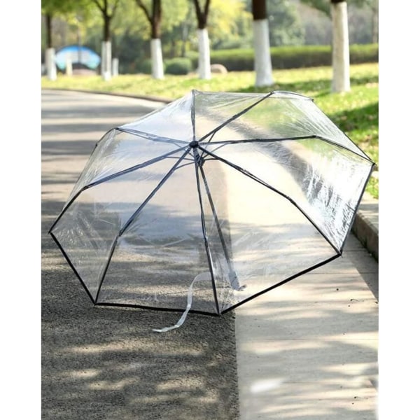 Vindtätt genomskinligt paraply - kompakt transparent automatiskt resehopfällbart paraply