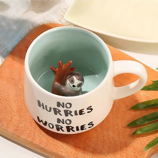 3D Dyr Dovendyr Kaffe Kops, 12oz Sjove Tegneserie Håndlavet Figur Mælkete Kops, Julegave Fødselsdag Gaver til Venner Børn Piger Kone Bedsteforældre Tante (Dovendyr