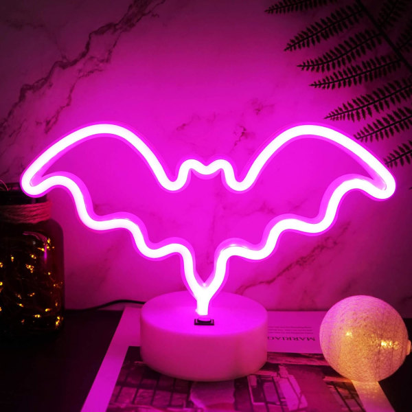 Lepakko-LED-neonvalo Neonkyltit, USB ja paristovalot Neon-yövalo Hienoja asioita Lasten valaisimet makuuhuoneeseen vaaleanpunaiset kodin koristeet (lepakko)