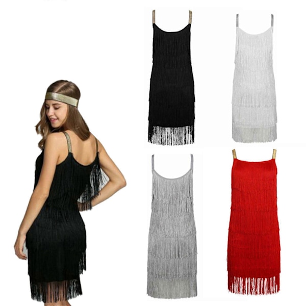 Damekjole 1920'er Frynsekjole med Holder Great Gatsby Cocktailparty Flapper Kjoler Fancy Kjole Frynse Dame Kostume Kjole Red XXL