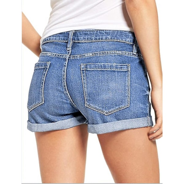 Rippade jeansshorts för dam, stretchiga shorts med vikt fåll --- Ljusblå Storlek Xxl XL