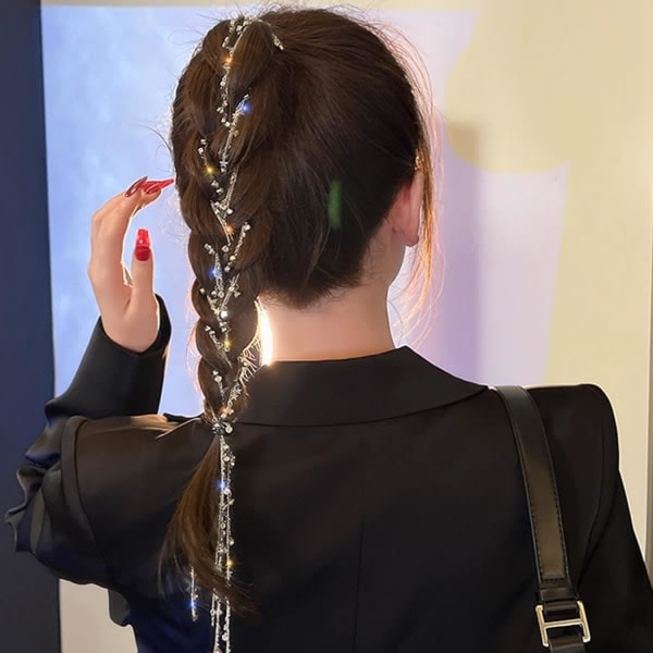 3 st Hårkedjor med långa strass, Silver Måne Stjärna Tassel Hårklämma, Hästsvans Multi Strand Hår Smycken för Flätor Bling Kristall Flätad Hårkedja