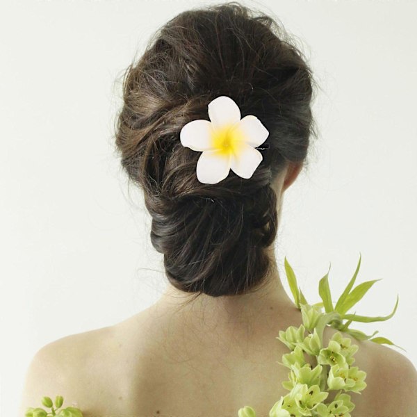 Hårklämma med Plumeria för Kvinnor och Flickor - 10-pack (Gul)