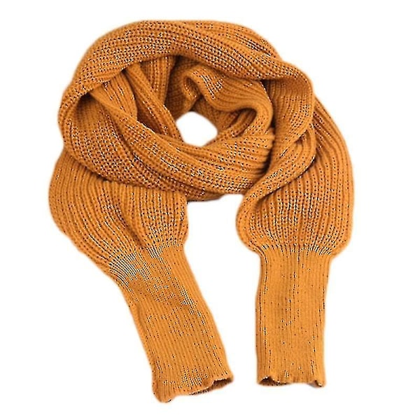 Vinterstrikket pledd med lange ermer for kvinner - Sjalwrap med ermer - Ensfarget heklet genser skjerf - Multifunksjonell poncho kappe halsvarmer A