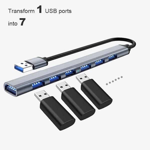 USB3.0 - USB2.0/3.0 USB-keskitin 7 portilla hopeanharmaa