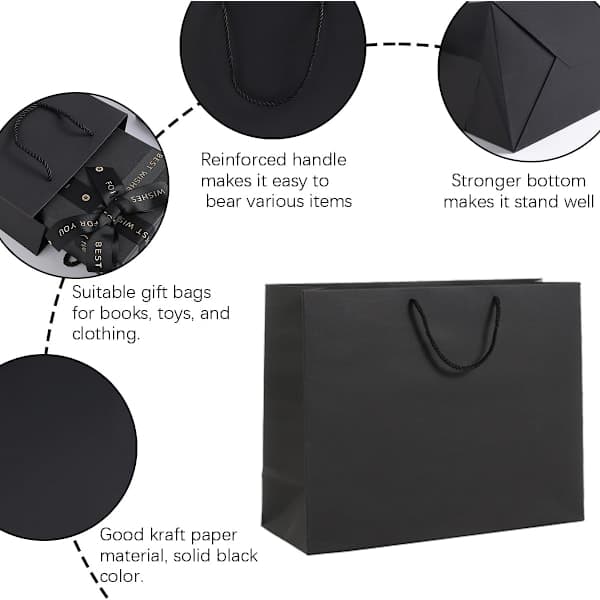 10-pack extra stora presentpåsar 40*28*12 cm svarta presentpåsar för män bröllopspresentpåsar svarta papperspåsar-FA-