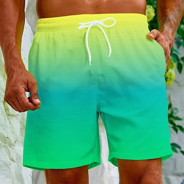 Herre Shorts Snørebånd Shorts Mænd Shorts til Mænd med Lommer Strandtøj Mænd Mænds Gradient Tryk Strand Casual Bukser M