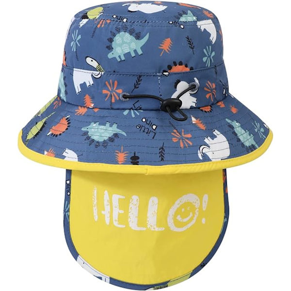 Solhat til småbørn, sommerhat med bred skygge, strandhat med hagerem, UPF50, dinosaurklaphat til børn, 2-10 år