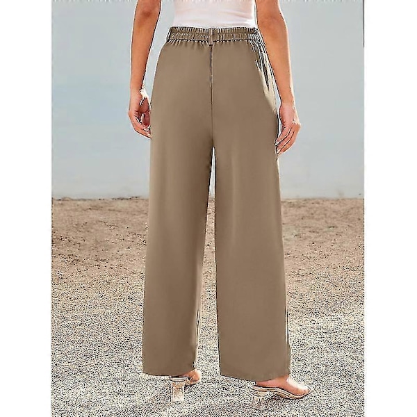 Dressbukser med vide ben for kvinner, høye i livet, business casual bukser Brown M