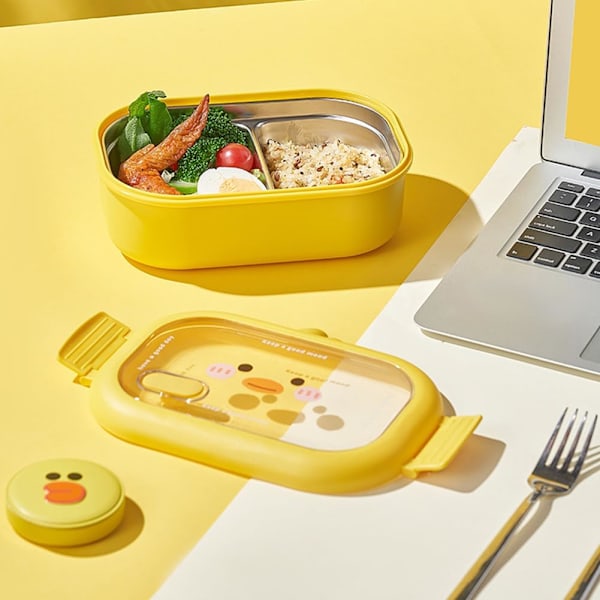 Rustfritt stål dobbeltsidig klips barneskole Kawaii Bento-boks separat oppvarmbar matboks 2 celler rom måltidsboks