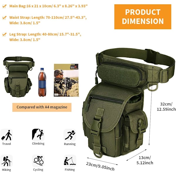 Militär Taktisk Drop Leg Bag Cross Over Leg Rig Lår Pack Midjeväska för Motorcykel Cykling Ridning Utomhus Camping Vandring army Green