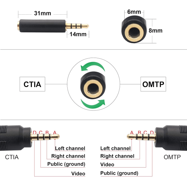 AV-adapter 3,5 mm kamera videokabel till RCA AV, 3,5 mm hane kabel till 3RCA hane kontakt för AUX stereoljudkabel (3-pack)