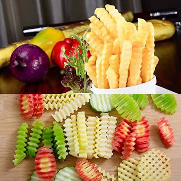 2-delt grøntsagsskærer pommes frites skærer, pommes frites bølge skærer