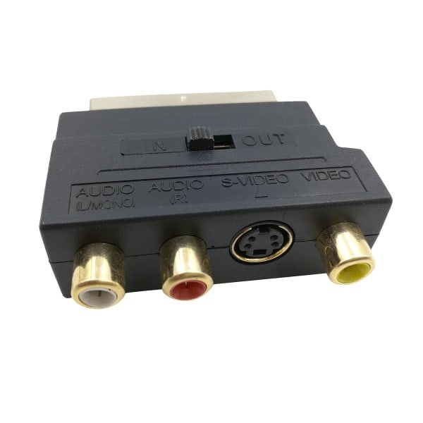 RGB Scart 21-stiftshane till 3 RCA AV-honkontakt + Videoadapter (svart)