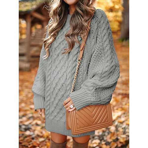 Dame Langærmet Strikket Sweater Kjole grey S