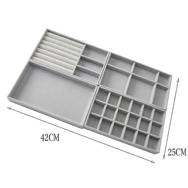 Set med 4 smyckesförvaringslådor, smyckesbricka, stapelbara
