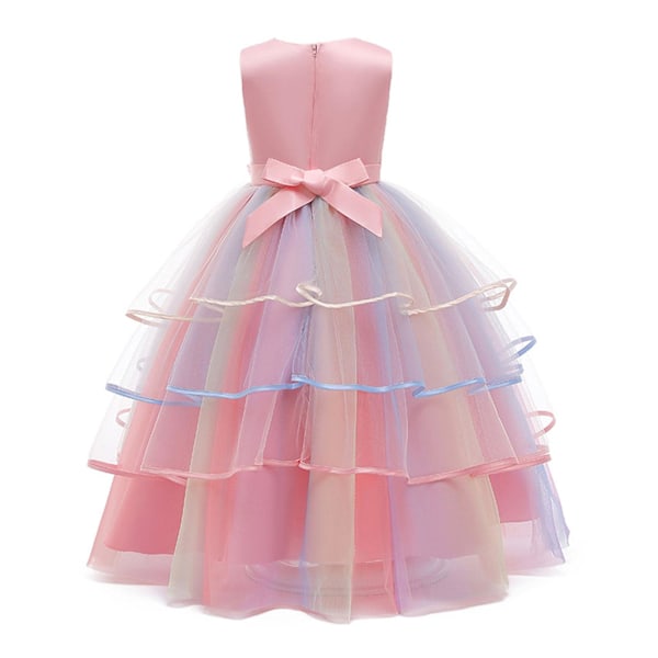 Prinsessa Flickklänning Festklänning Regnbåge Spets Bollklänning Speciellt Tillfälle Bal Pink 130
