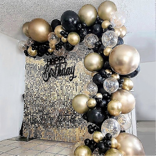 121 stk. Guld Sort Balloner Bue Guirlande Sæt Guld Paillet Balloner til Bryllup Dimission Fødselsdag Julefrokost Dekoration